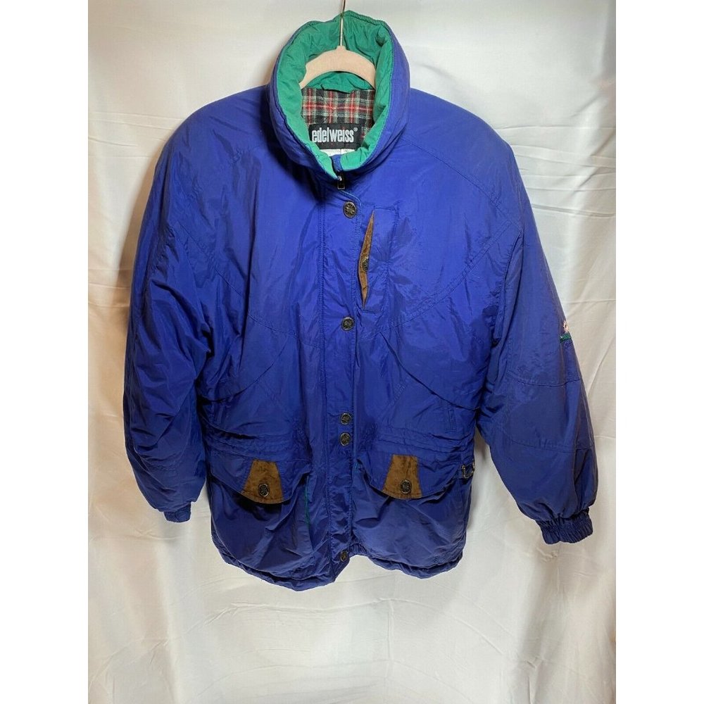 VTG 80's Edelweiss Womens Large Blue Ski Snow Coat Jacket‎ Shell Zip Pocket.
